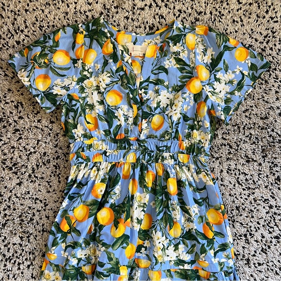 Anthropologie Somerset Maxi Dress Tiered Iris Blue Lemon Print Dress Women’s XL - Picture 3 of 14